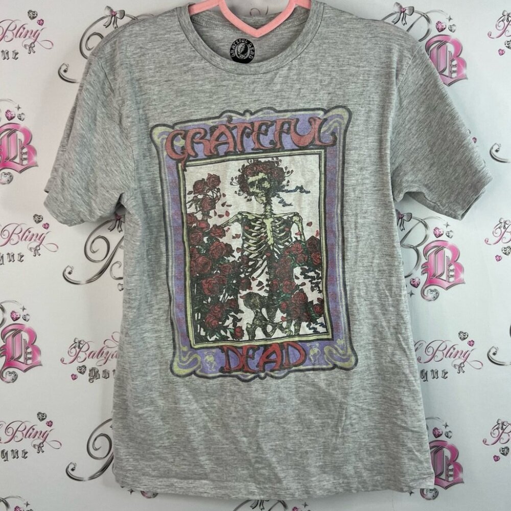 Grateful Dead shirt tee skulls floral flowers T-Shirt with Skeleton Graphic